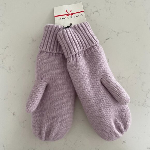 Indigo Love & Lore Outdoor Sherpa Lined Knit Acrylic Nylon Mittens Soft Lilac OS - Picture 2 of 9